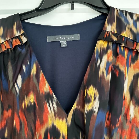 Julia Jordan Abstract Print Midi Dress – Size 6, V-Neck, Long Sleeve - Picture 5 of 7